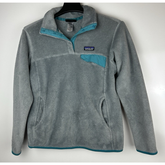 Patagonia Women's Re-Tool Snap-T Fleece Pullover Gray Teal Blue Women's Large - Picture 2 of 6